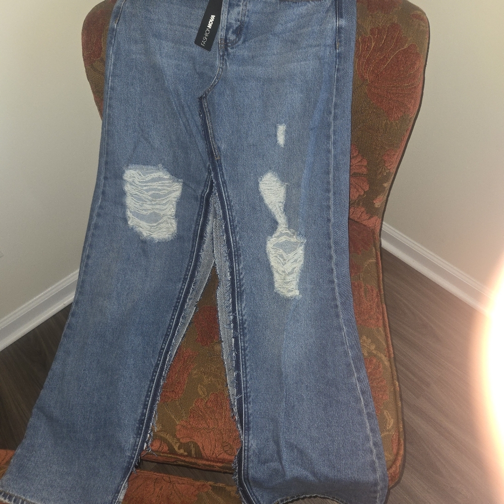 FashionNova denim de-stressed skirt